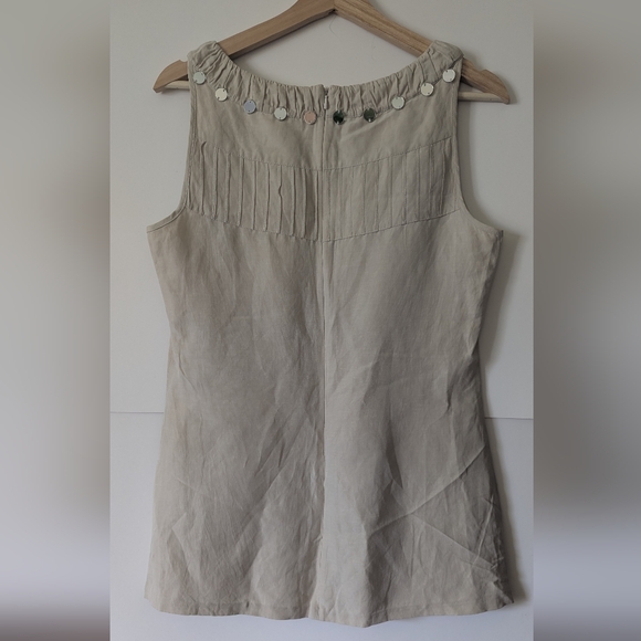 Tory Burch Silk Linen Size 10 Cream Embellished Sleeveless Tank Top Tunic - Picture 6 of 13